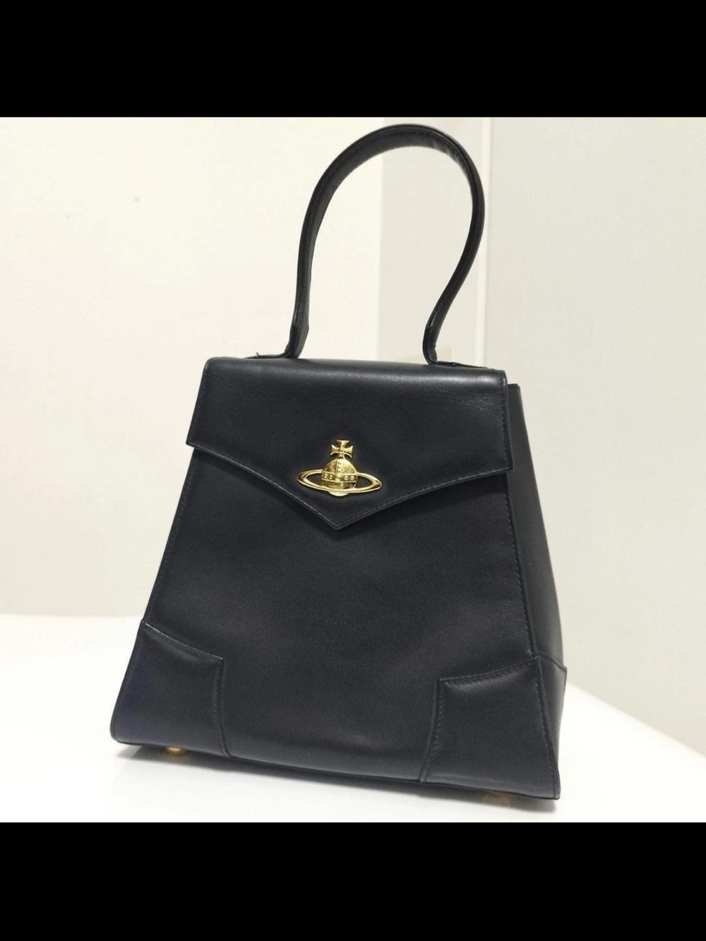 Vivienne Westwood Black Leather Top-Handle Satchel with Gold Orb